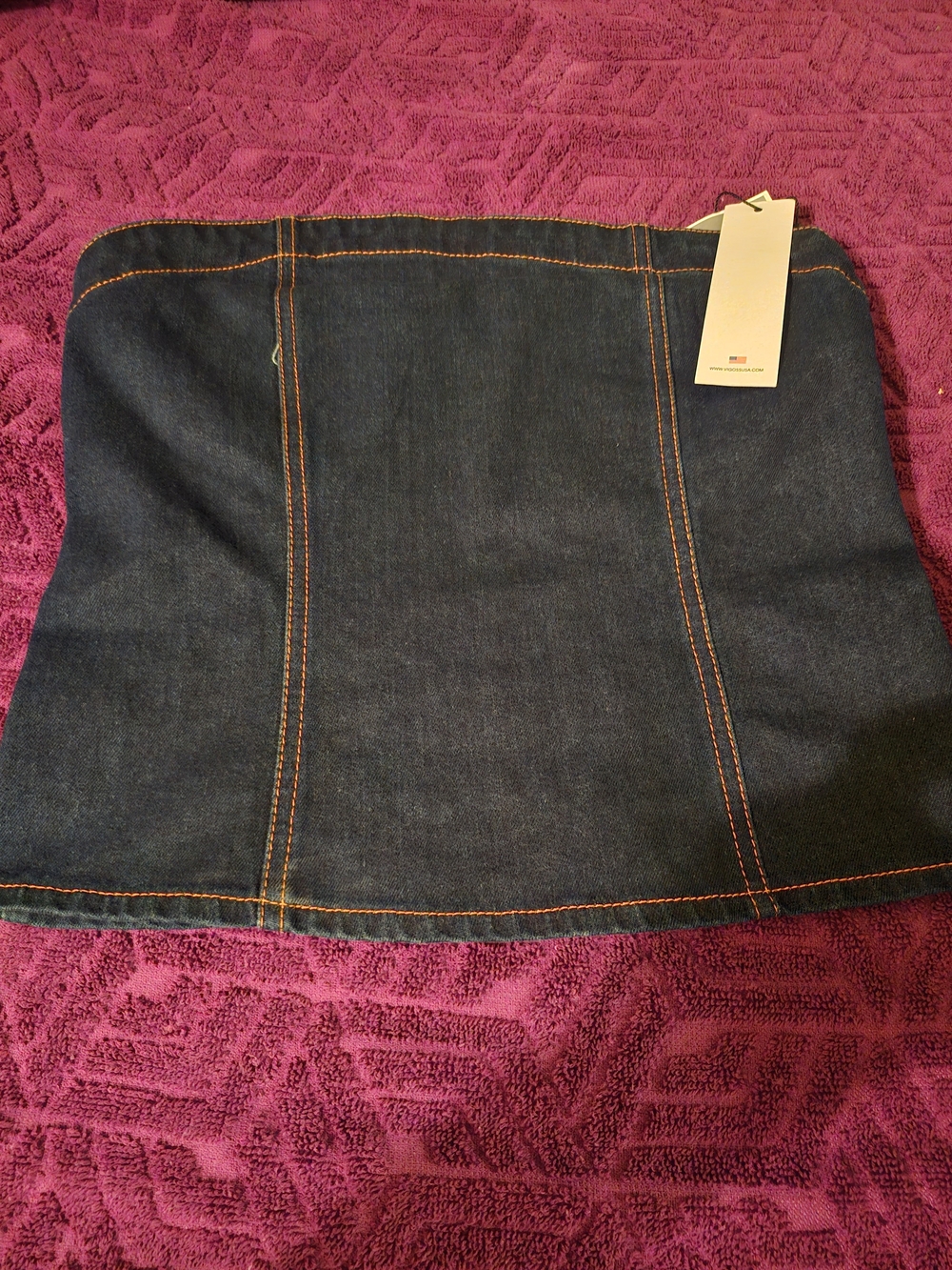 Denim Strapless Tube Top in Dark Blue